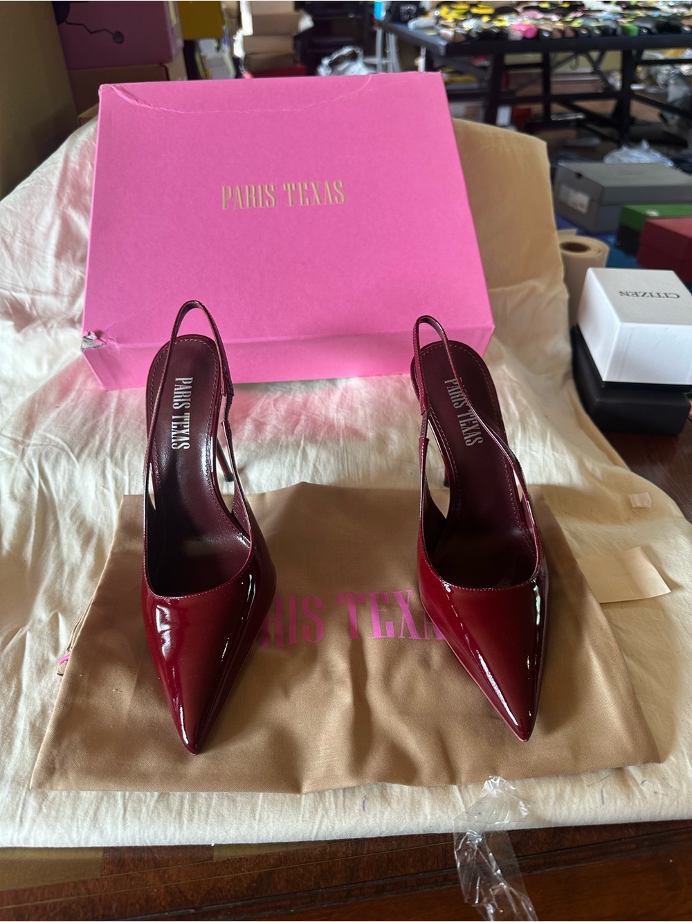 Paris Texas Lidia Slingback 70 Patent Leather Pumps Rouge Noir Size 35